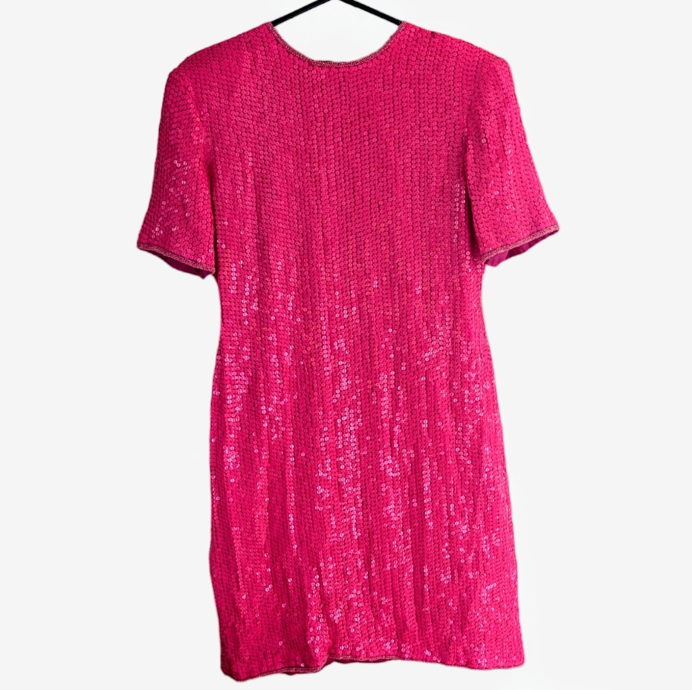 Vintage Neiman Marcus Pink Sequined Silk Beaded Dress Size Medium